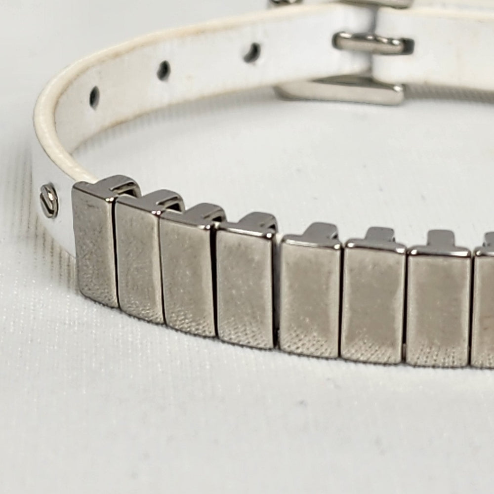 Michael Kors Silver & White Leather Buckle Bracelet