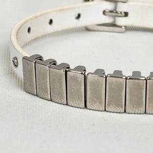 Michael Kors Silver & White Leather Buckle Bracelet