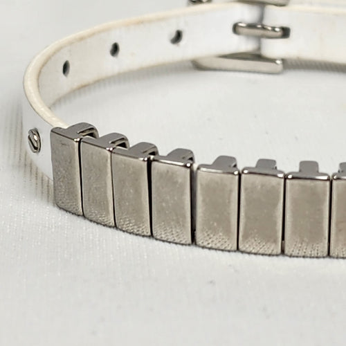 Michael Kors Silver & White Leather Buckle Bracelet