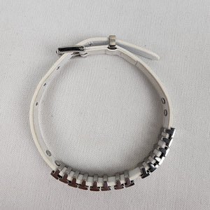 Michael Kors Silver & White Leather Buckle Bracelet