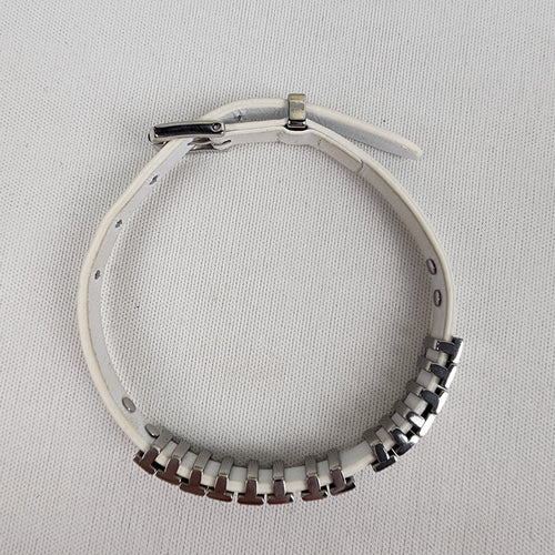 Michael Kors Silver & White Leather Buckle Bracelet