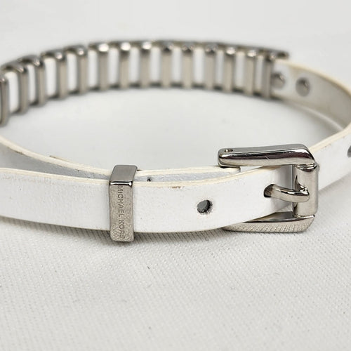 Michael Kors Silver & White Leather Buckle Bracelet