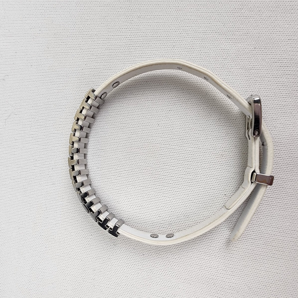 Michael Kors Silver & White Leather Buckle Bracelet