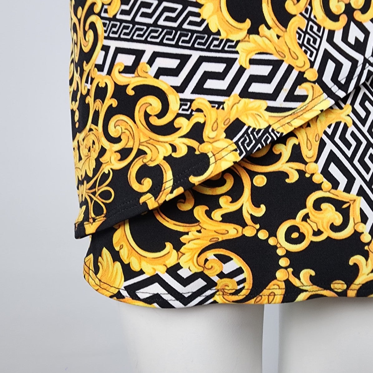 Joseph Ribkoff Gold & Black Geometric Print Faux Wrap Dress Size 8