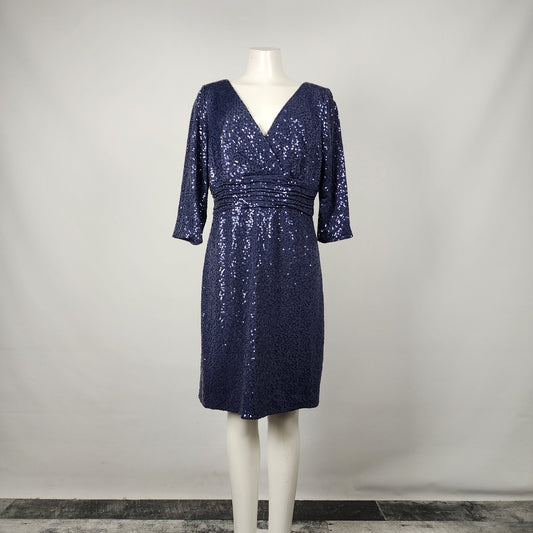 Kay Unger Navy Sequined Event Dress Size M