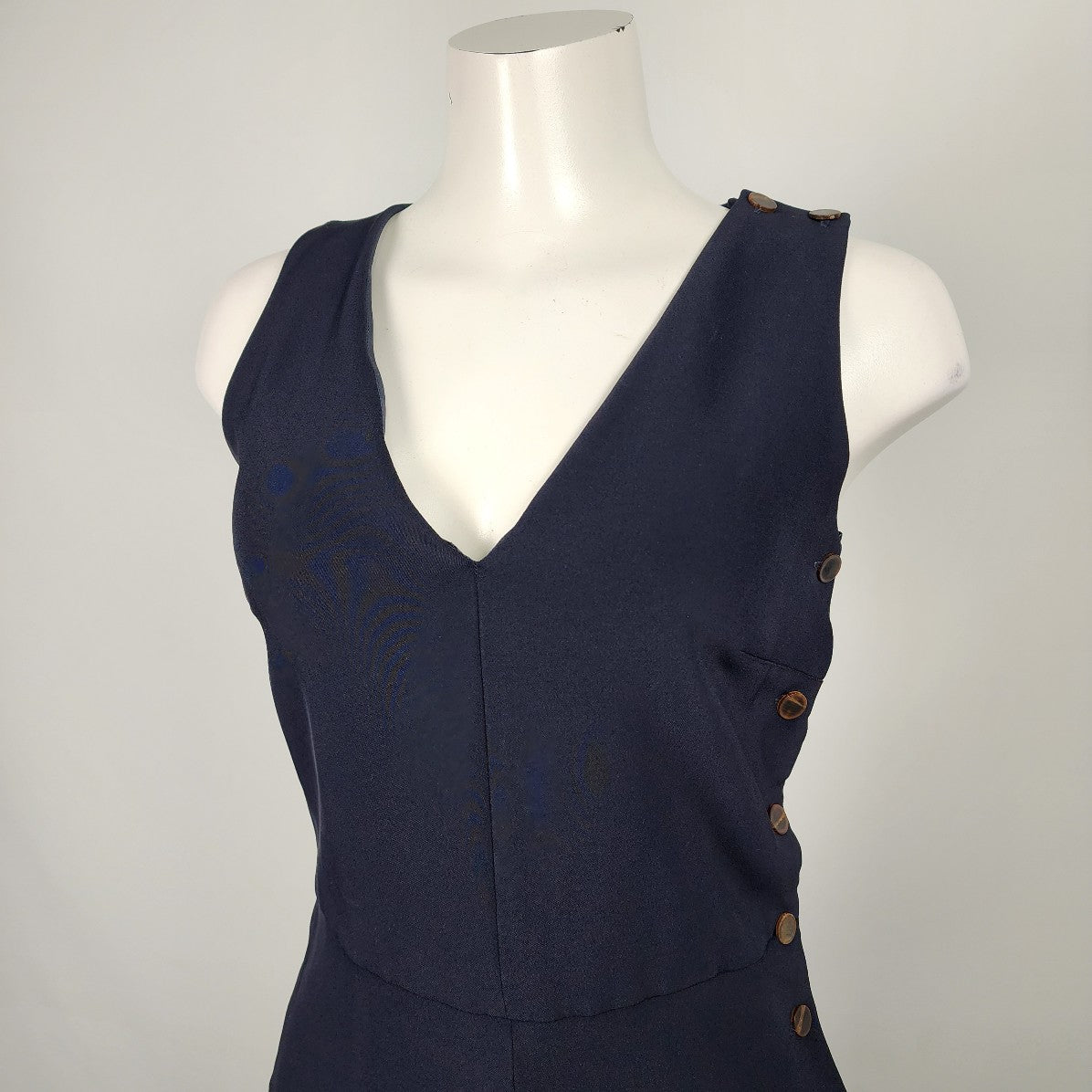 Massimo Dutti Navy Blue V Neck Side Button Jumpsuit Size 4