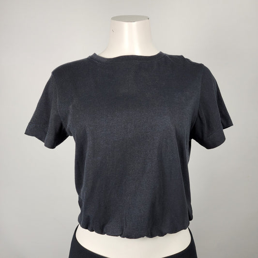 Design Lab Black Cotton Cropped T-Shirt Top Size M