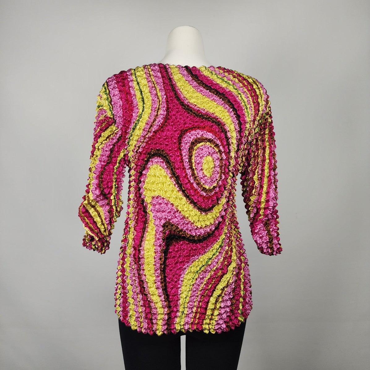 Vintage Andrea Pink & Yellow Swirl Long Sleeve CrinkleTop Size XS/S