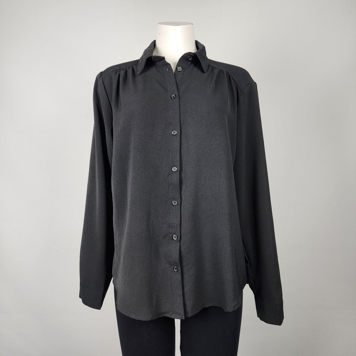 Have Black Pleated Button Up Long Sleeves Top Size L
