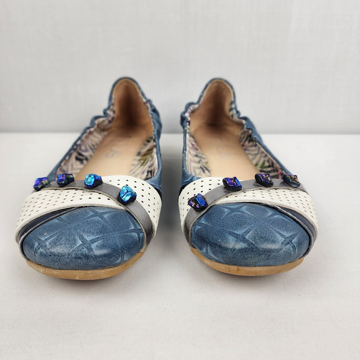 Mjus Blue Stone Detail Leather Ballet Flats Size 8