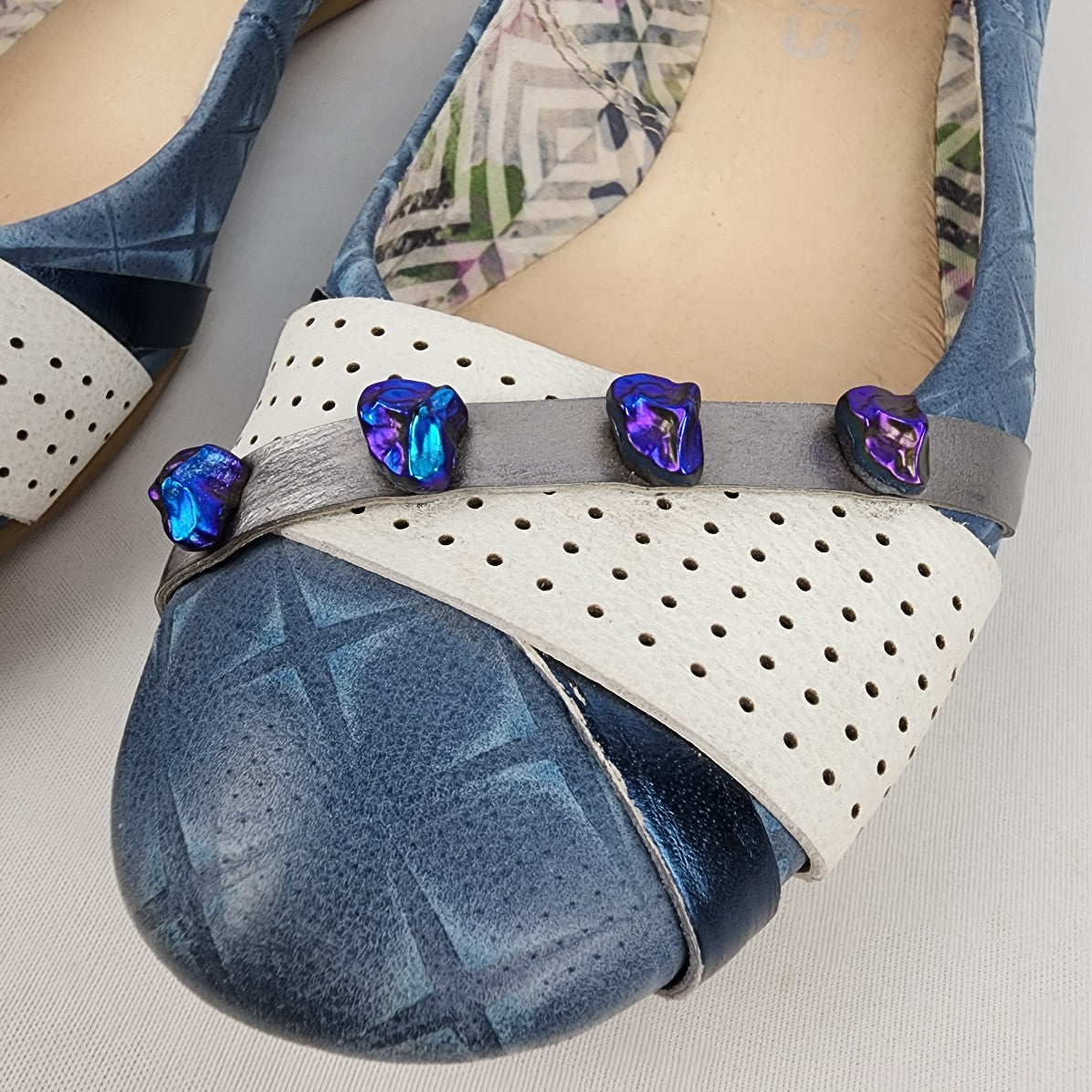 Mjus Blue Stone Detail Leather Ballet Flats Size 8