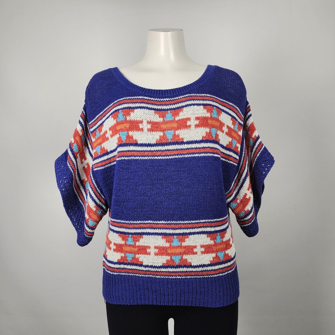 American Eagle Outfitter Blue & Red Cotton Blend Knit Sweater Size M/L