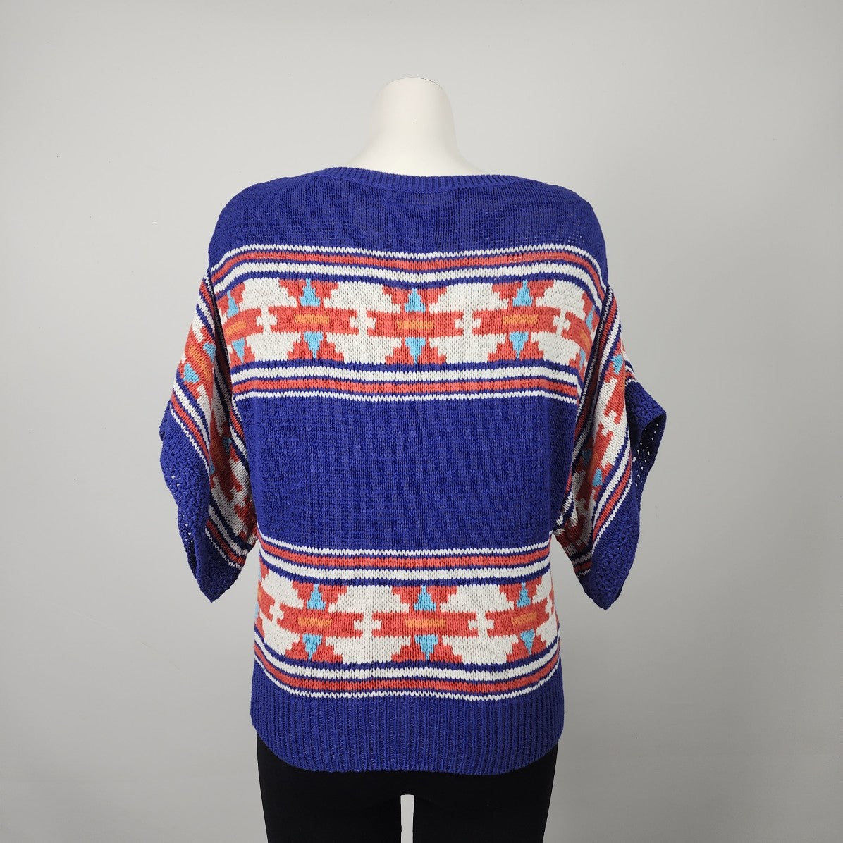 American Eagle Outfitter Blue & Red Cotton Blend Knit Sweater Size M/L