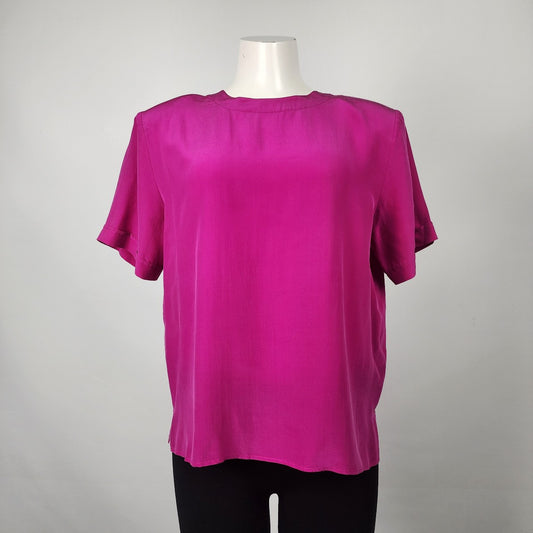 Vintage For Her Purple Silk Short Sleeve Blouse Top Size L