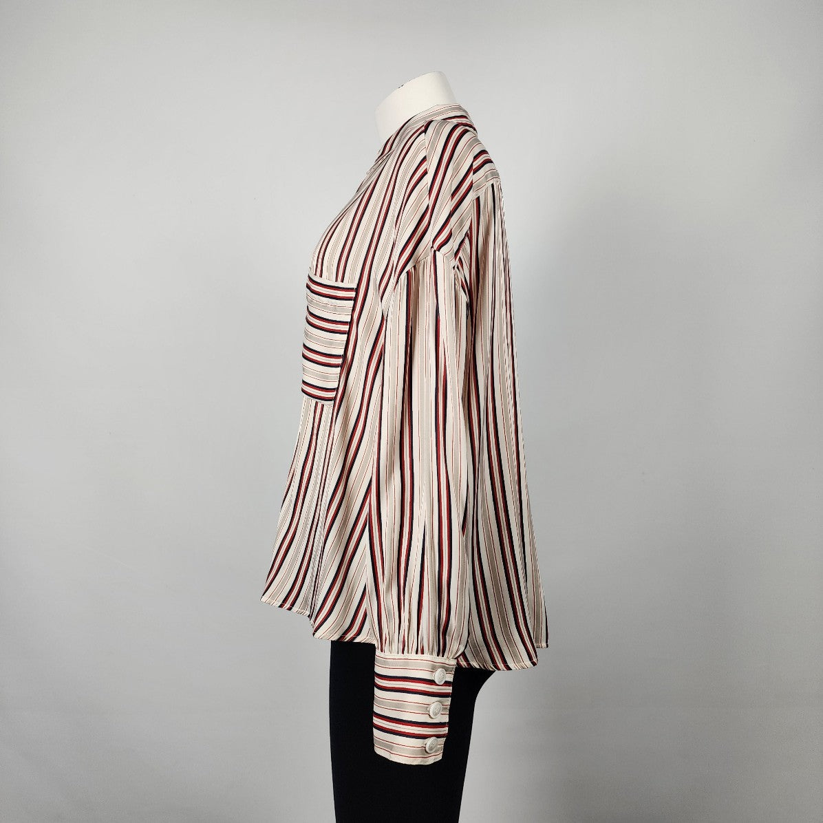 Free People Red & White Striped Button Up Blouse Top Size S
