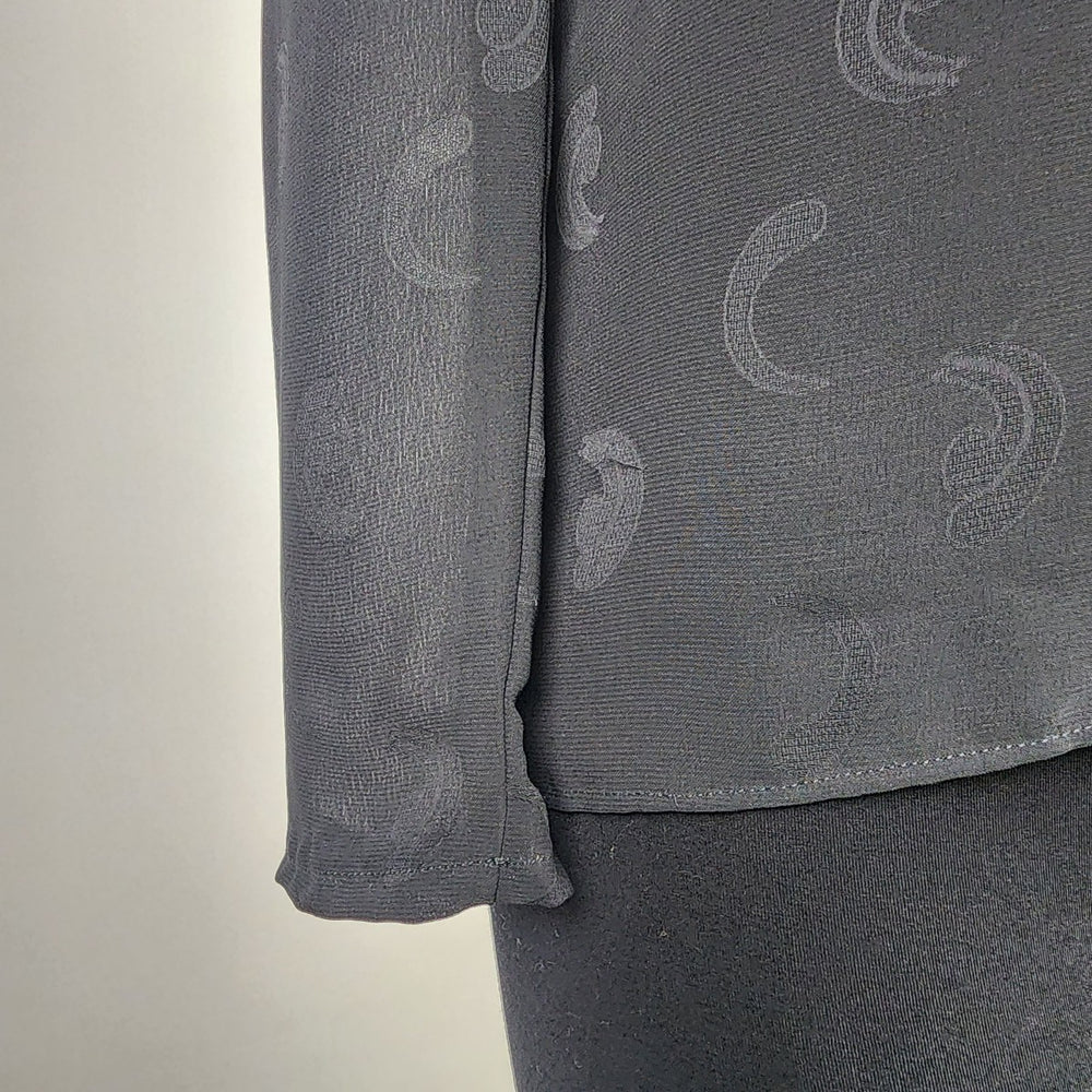 Vintage Black Sheer Neck Tie Back Buttoned Blouse Top Size S