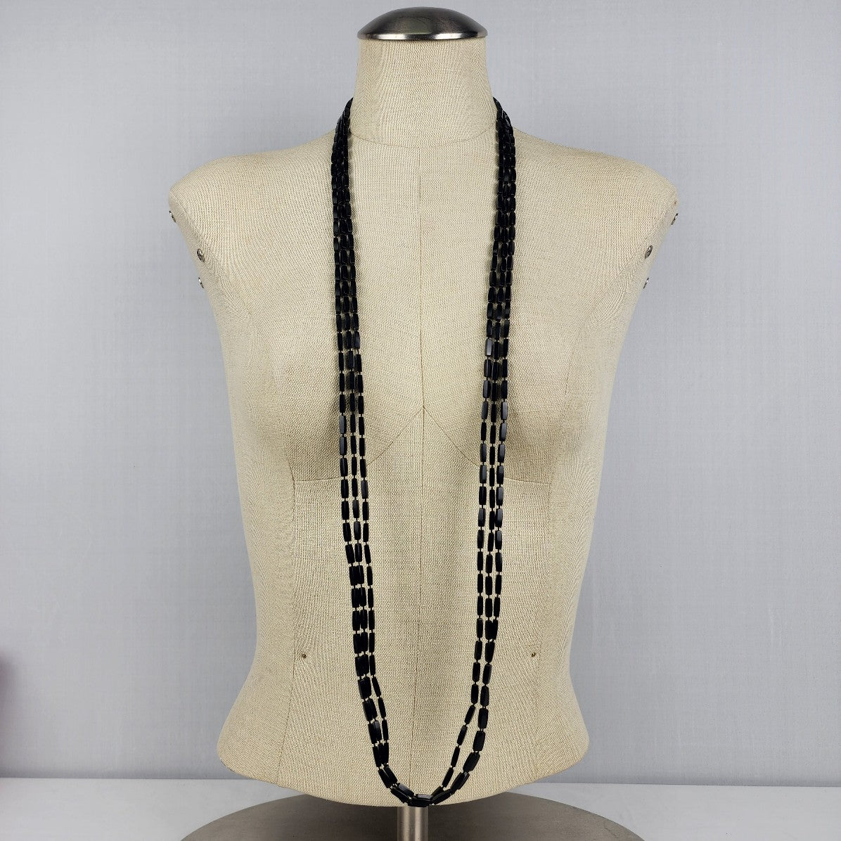 Vintage Black Fused Beads Multi Strand Necklace