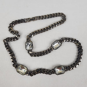 Vintage Silver Chunky Chain Faceted Glass Necklace