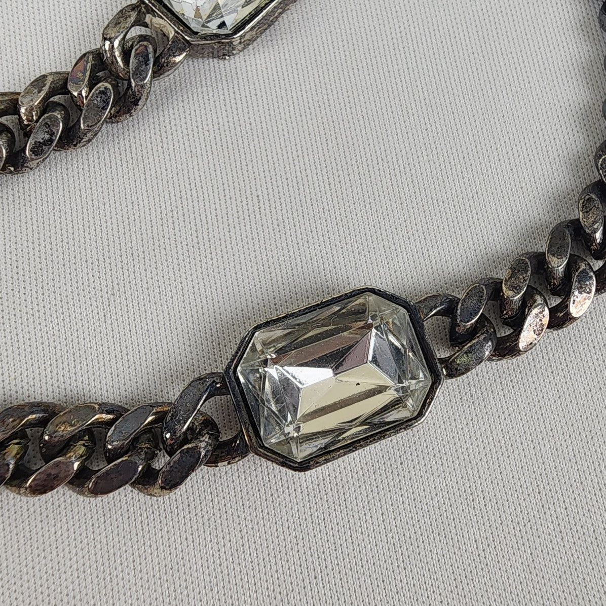 Vintage Silver Chunky Chain Faceted Glass Necklace