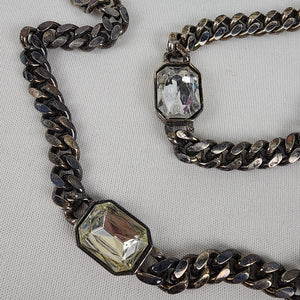 Vintage Silver Chunky Chain Faceted Glass Necklace