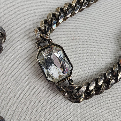 Vintage Silver Chunky Chain Faceted Glass Necklace