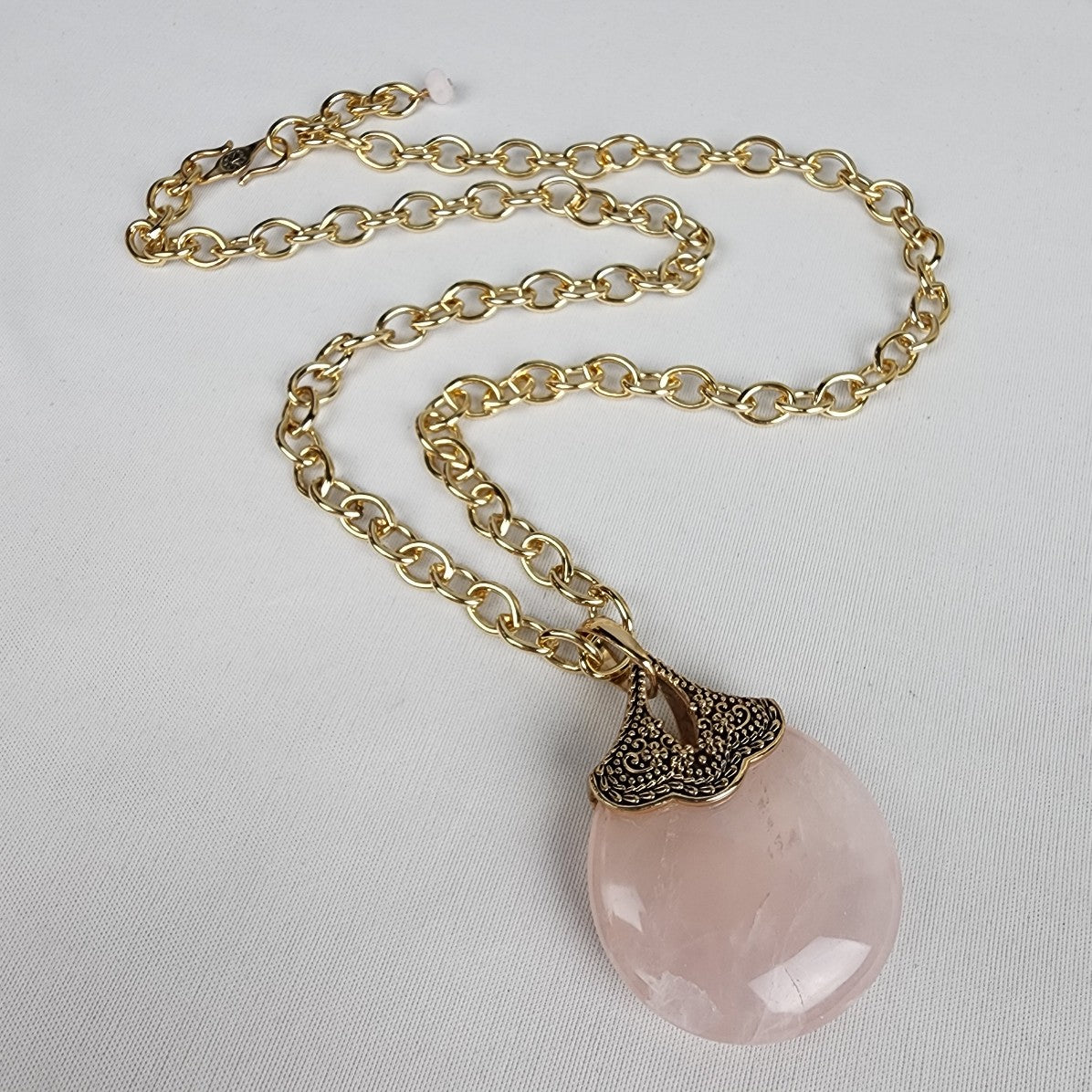 Barse Gold Chain Rose Quartz Pendant Statement Necklace