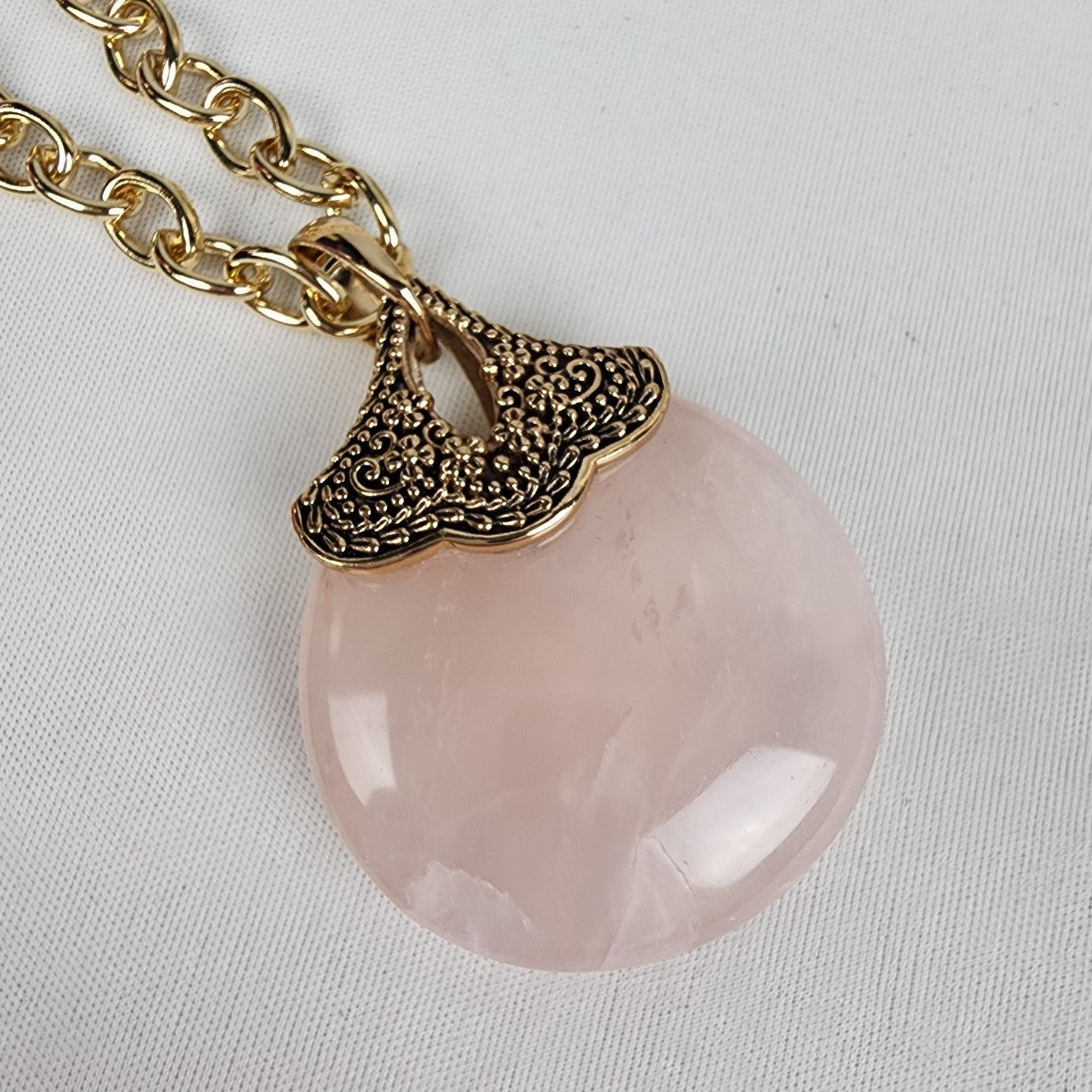 Barse Gold Chain Rose Quartz Pendant Statement Necklace