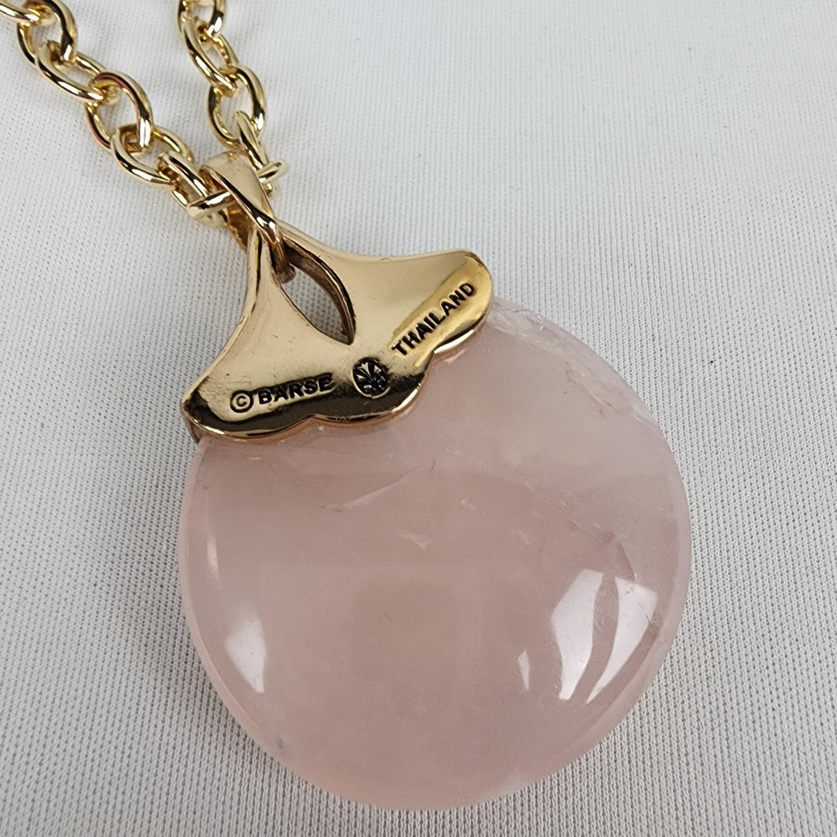 Barse Gold Chain Rose Quartz Pendant Statement Necklace