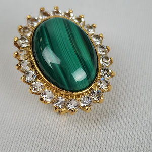 Gold Stud Rhinestones Oval Green Stone Earrings