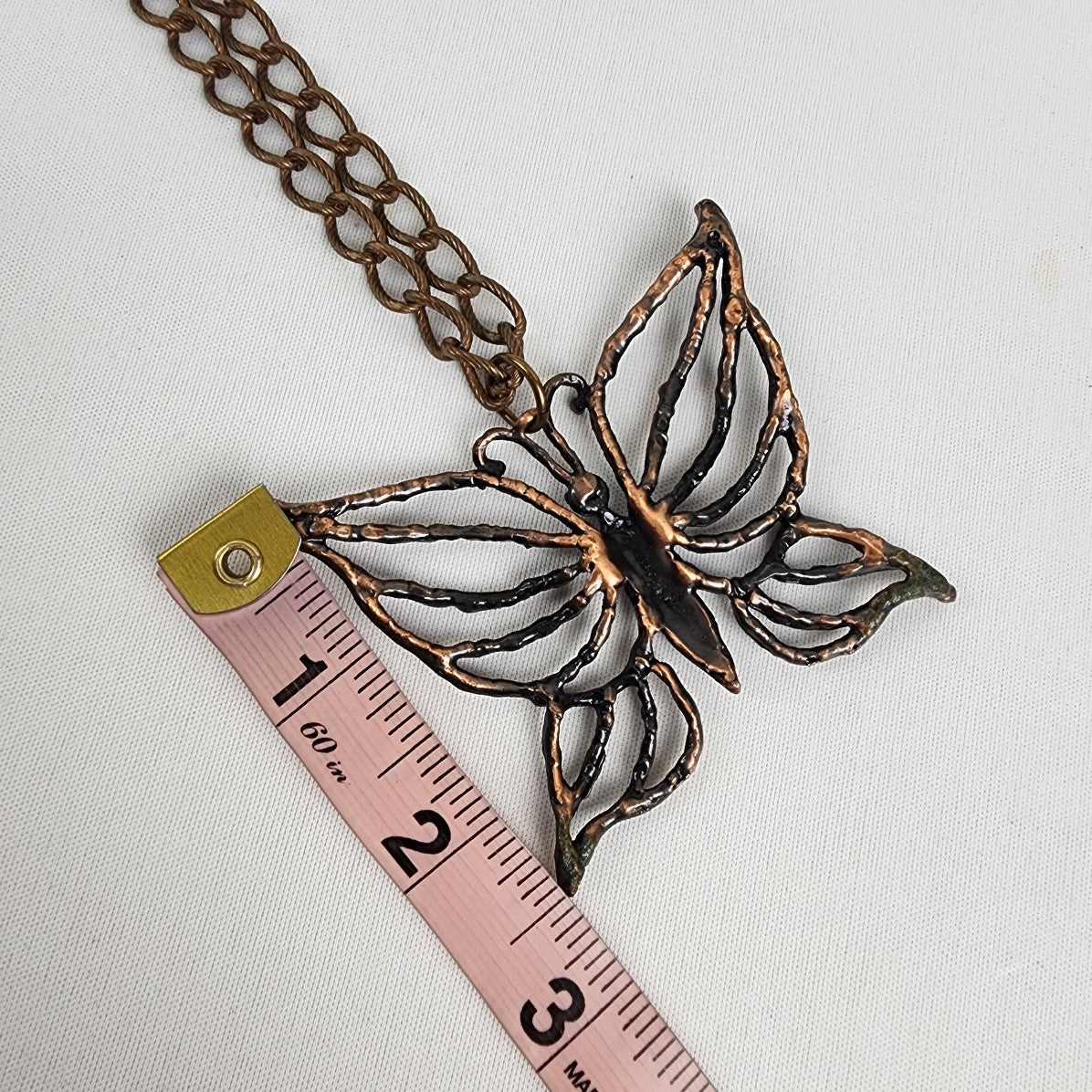 Vintage Copper Butterfly Pendant Chain Statement Necklace