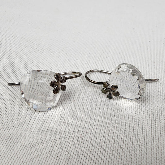 925 Sterling Silver Flower Cut Glass Drop Earrings