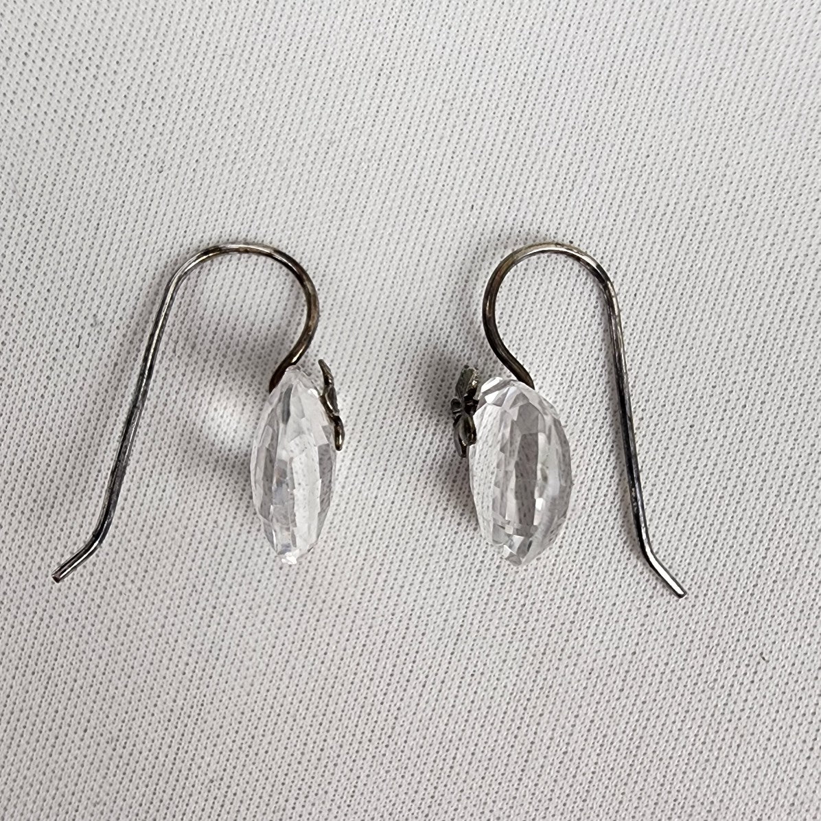 925 Sterling Silver Flower Cut Glass Drop Earrings