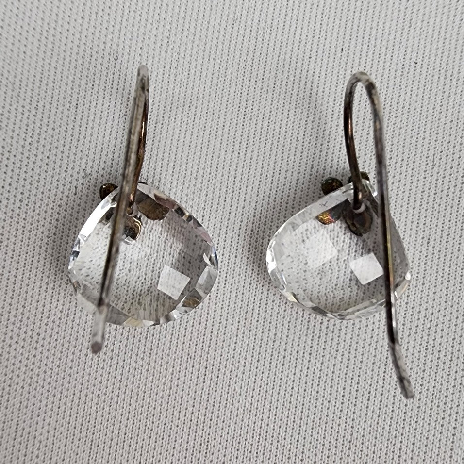 925 Sterling Silver Flower Cut Glass Drop Earrings