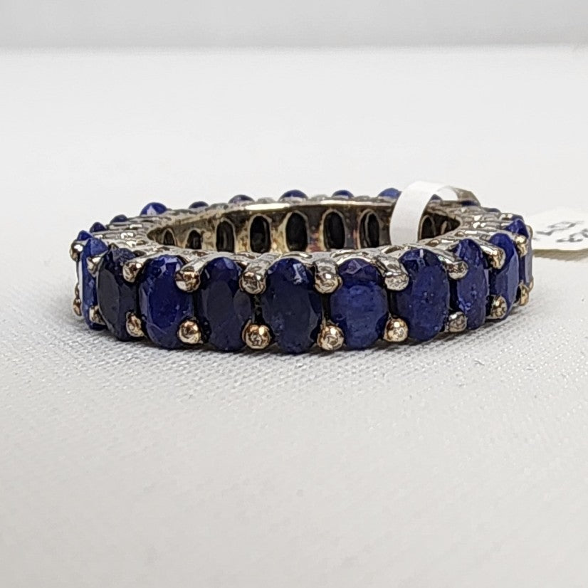 925 Sterling Silver Blue Natural Stone Studded Ring Size 9