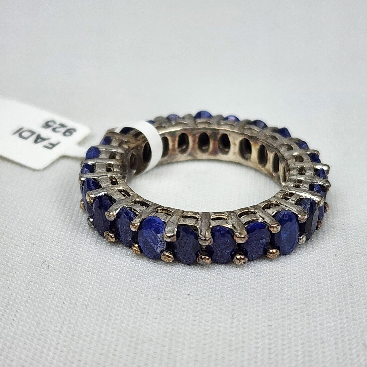 925 Sterling Silver Blue Natural Stone Studded Ring Size 9