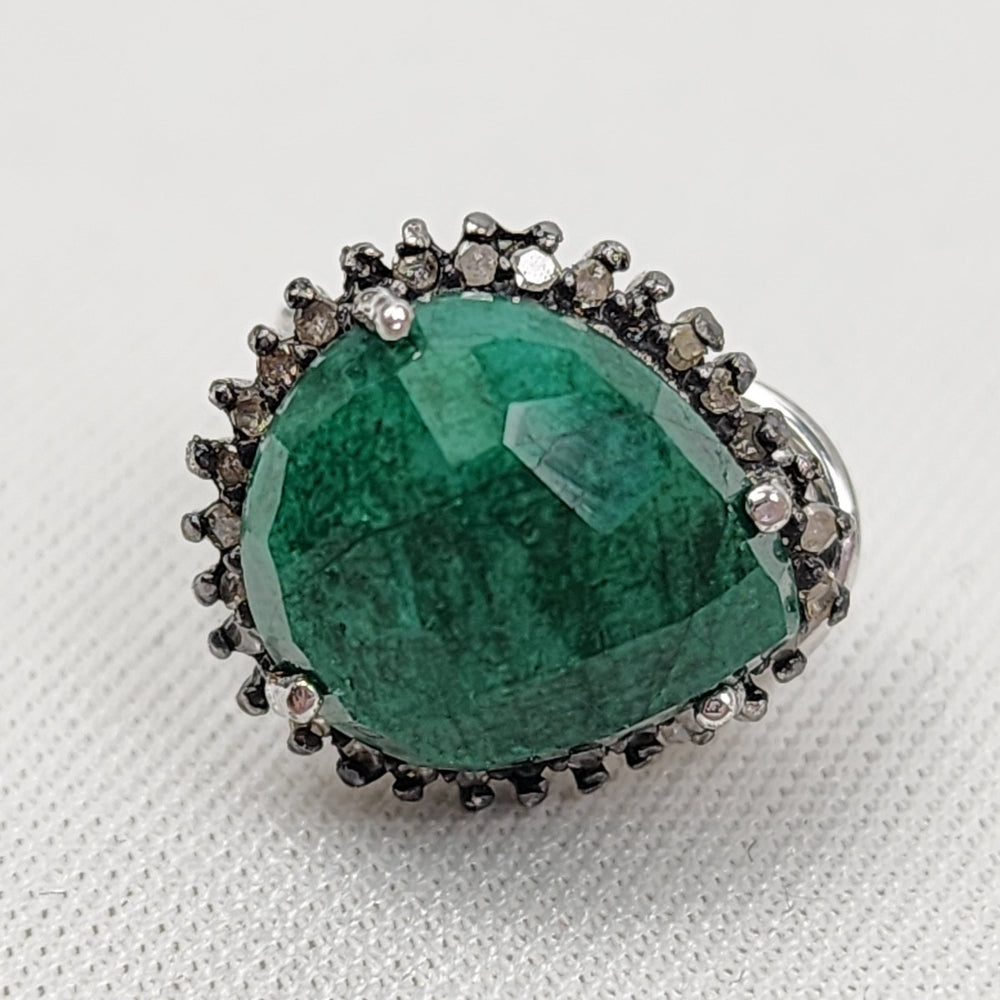 Sterling Silver Green Natural Faceted Stone Stud Earrings