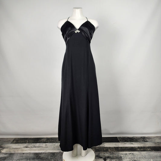 Vintage Benee by Lori Ann Black Satin Rhinestone Detail Event Dress Size XS