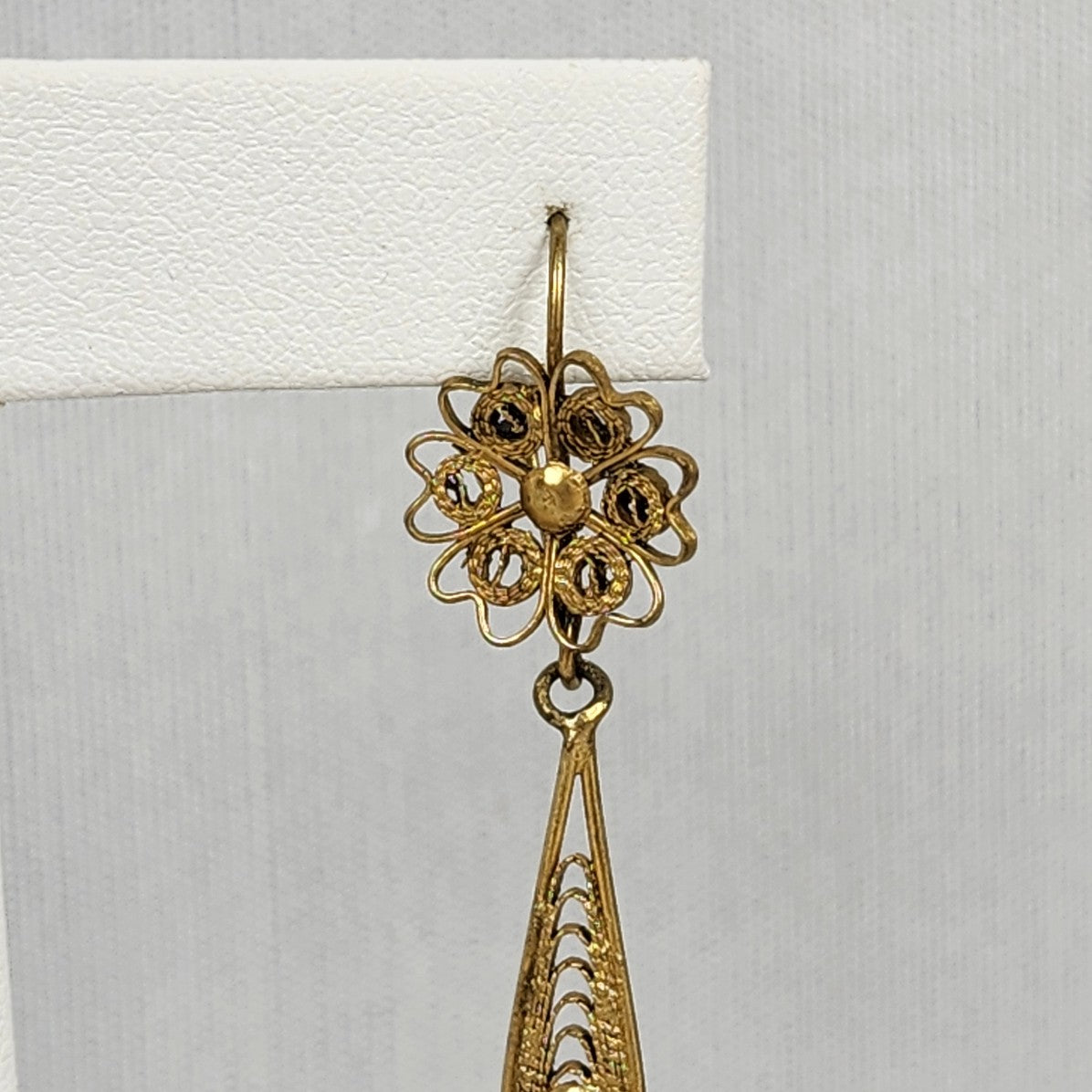Vintage Gold Filagree Floral Drop Statement Earrings