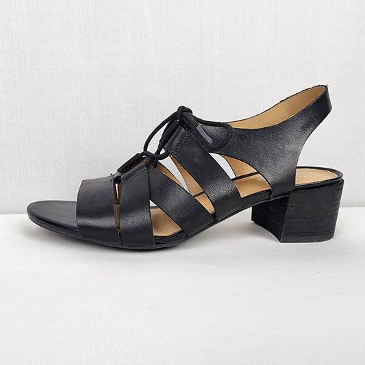 Naturalizer Black Lace Up Leather Block Heels Sandals Size 6.5
