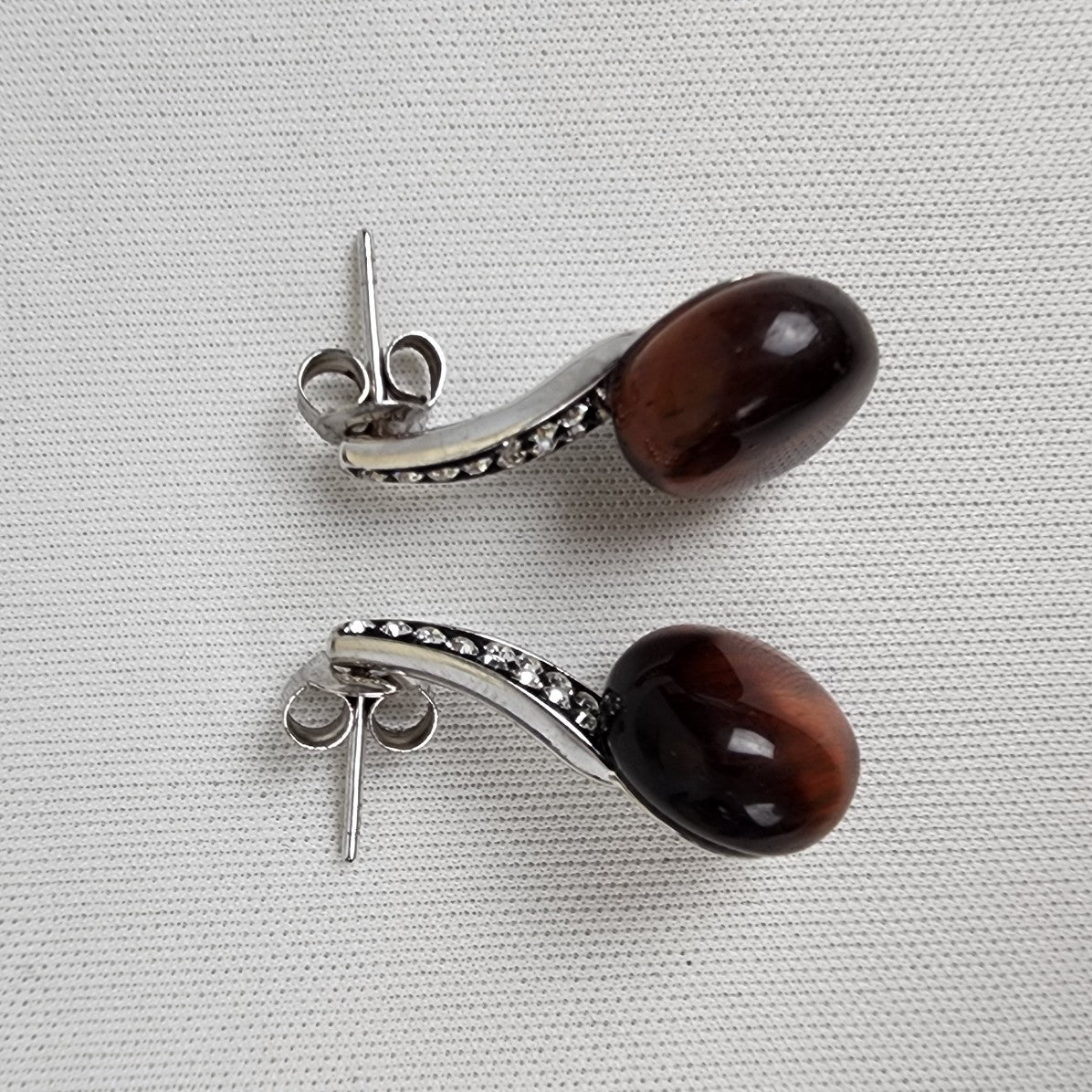 925 Sterling Silver Natural Stone Brown Crystal Studded Earrings