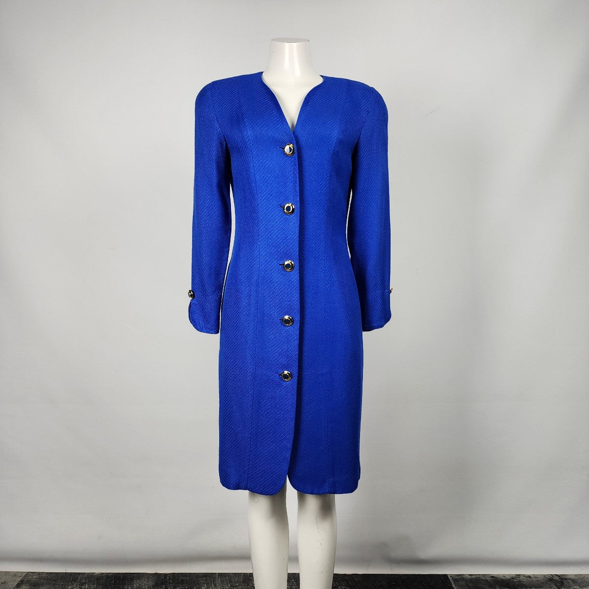 Vintage Yves Cossette Blue Button Up Long Sleeve Dress Size 6