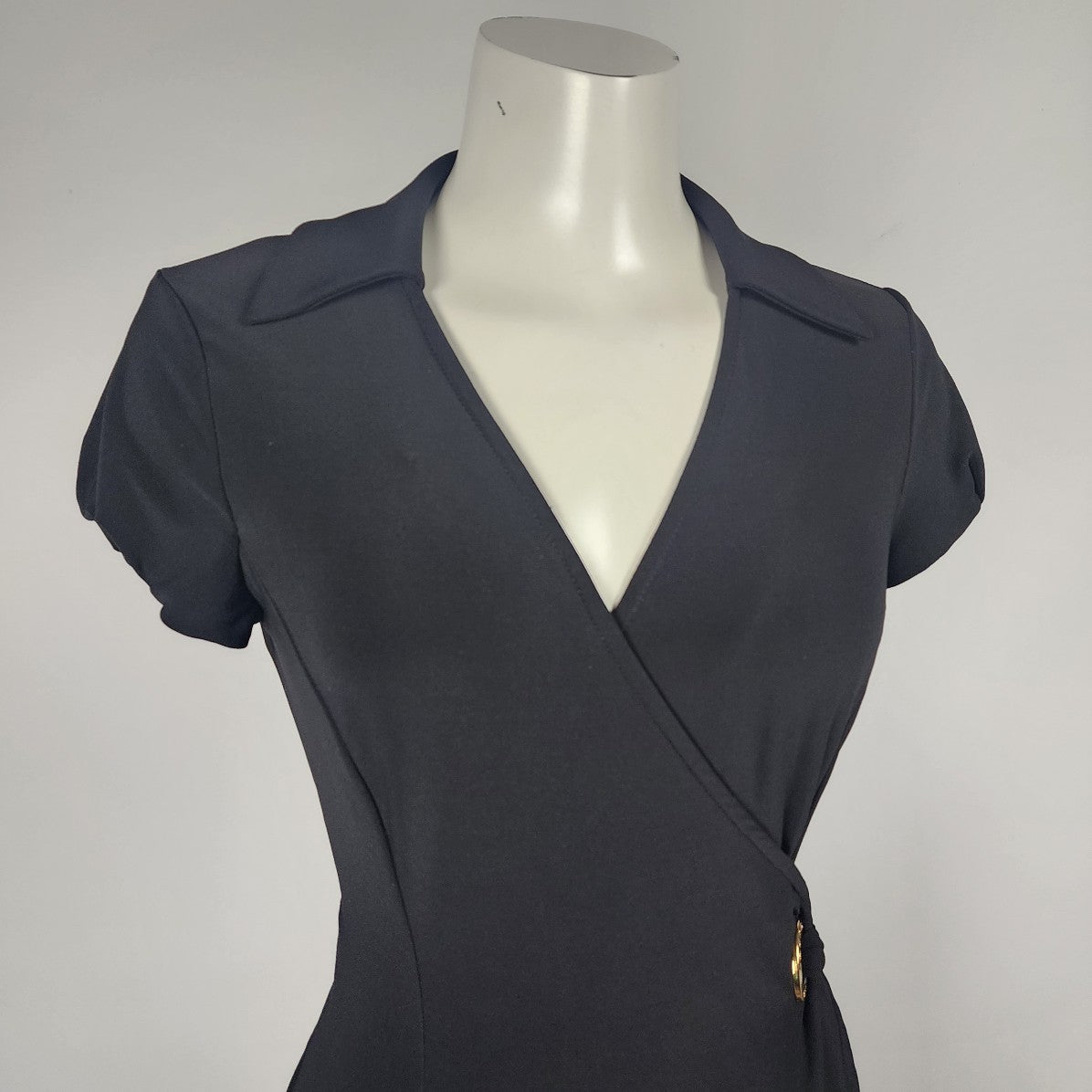 Ralph Lauren Black Jersey Wrap Around Collared Midi Dress Size S