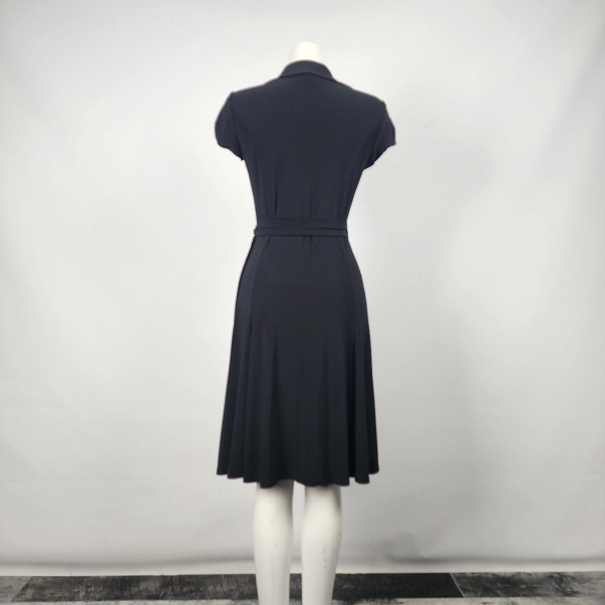 Ralph Lauren Black Jersey Wrap Around Collared Midi Dress Size S