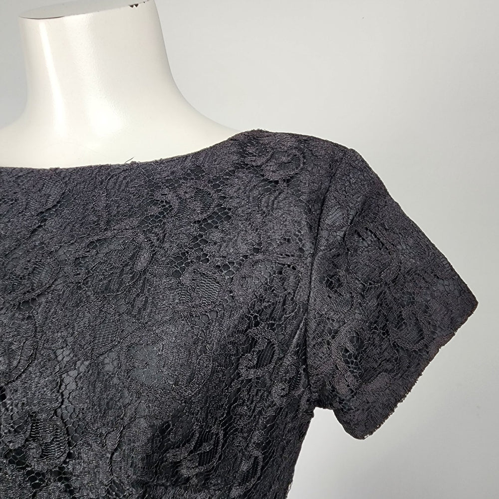 Vintage Laurence Dress Black Lace Sheath Belted Dress Size S