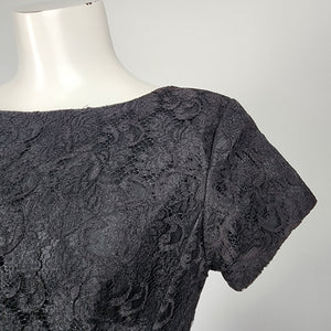 Vintage Laurence Dress Black Lace Sheath Belted Dress Size S