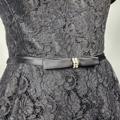 Vintage Laurence Dress Black Lace Sheath Belted Dress Size S