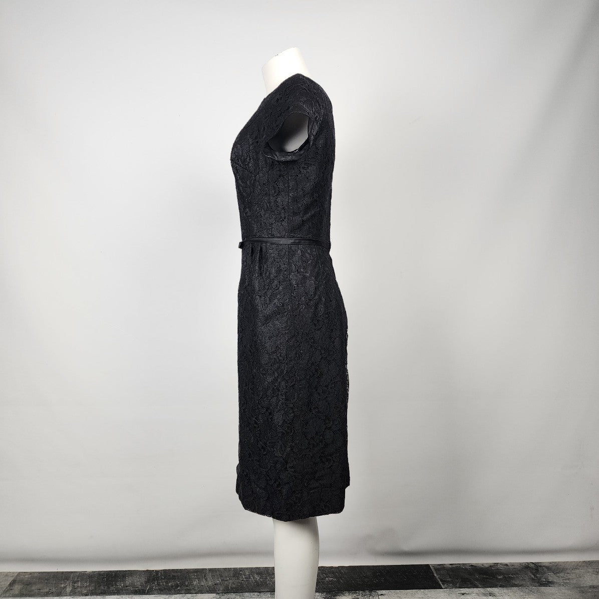 Vintage Laurence Dress Black Lace Sheath Belted Dress Size S