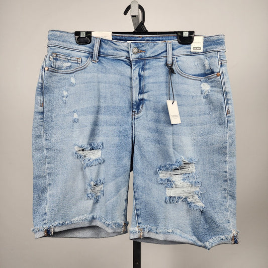 Judy Blue Cotton Blend Blue Distressed High Waist Denim Shorts Size 2XL