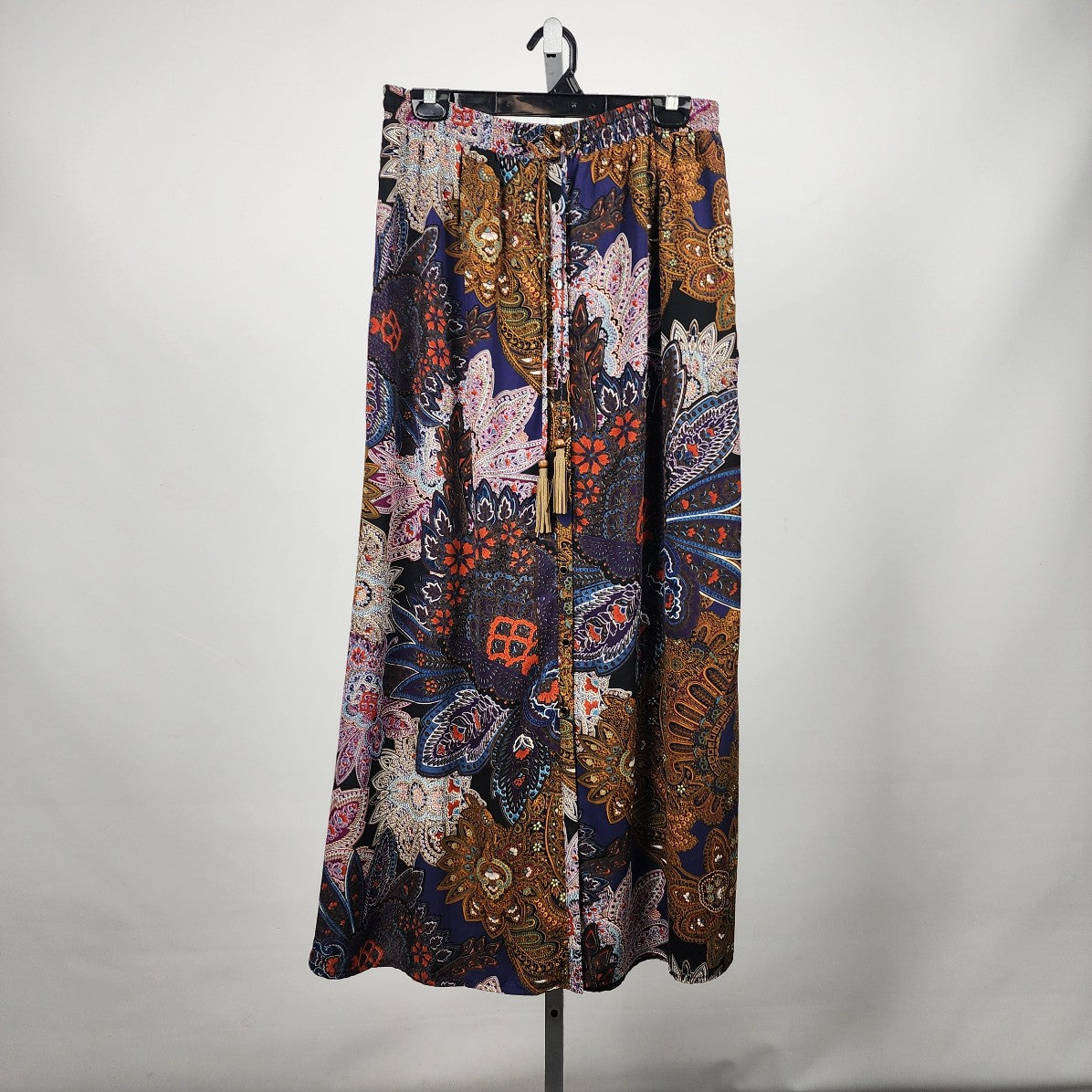 Vanessa Virginia Brown Tropical Print Button Up Maxi Skirt Size L