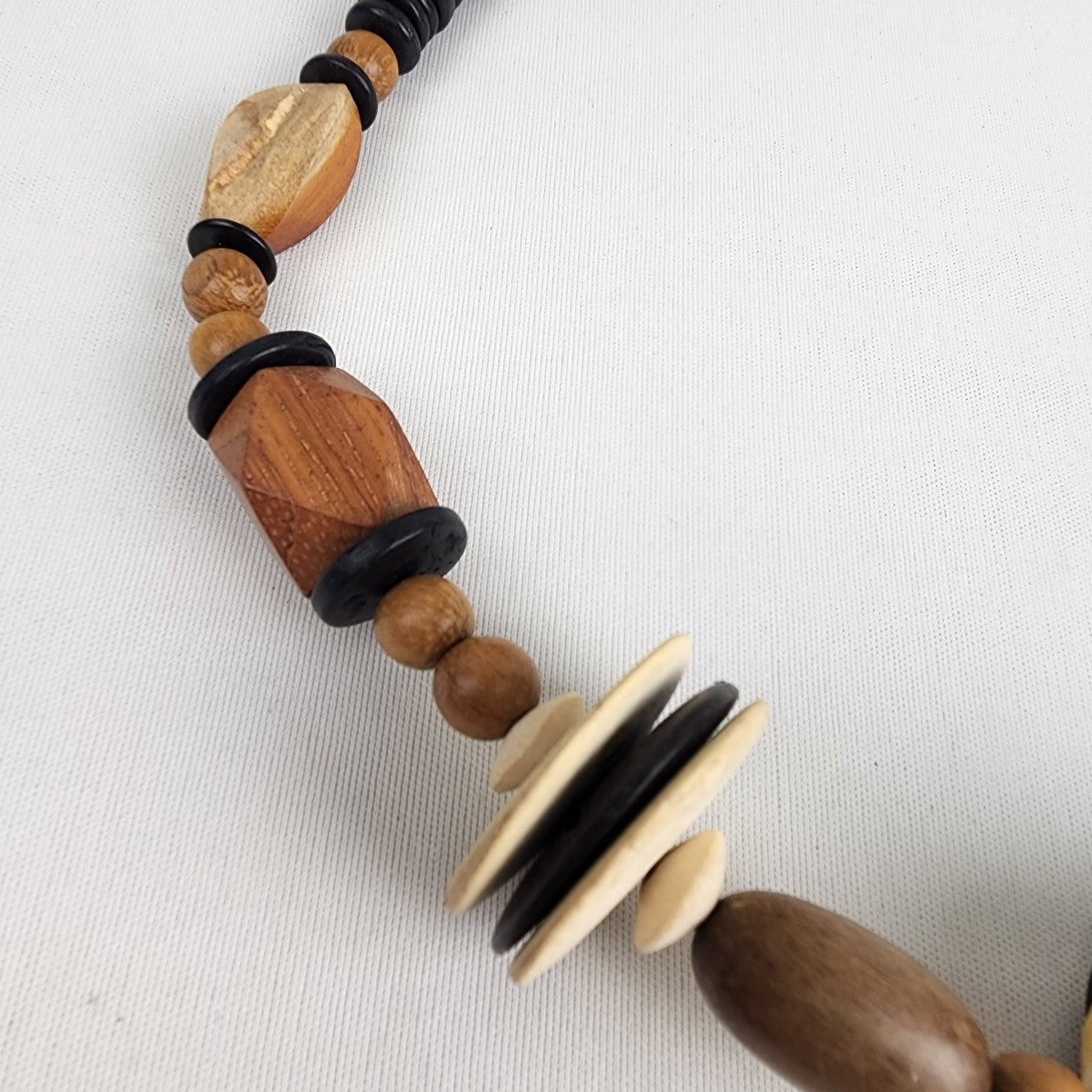 Vintage Natural Wood Brown Beaded Statement Necklace